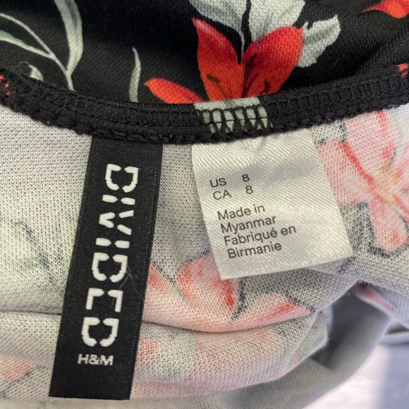 H&M Black Floral Mini Sun Jersey Dress Size 8 - Picture 9 of 9